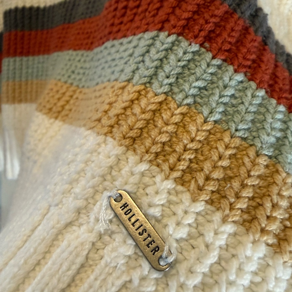 Hollister Striped Cropped Sweater - White, Red, Brown, Tan Size XS Cozy, Y2K - Picture 3 of 6